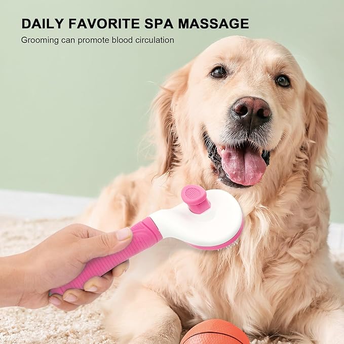 Self Cleaning Slicker Brush for Pet Grooming - Removes Loose Undercoat and Sheds, Suitable for Long and Short Hair Cats and Dogs, with Massaging Bristles (Pink)-Mewly Pet