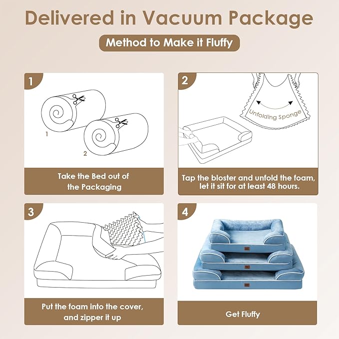 EHEYCIGA Orthopedic Dog Beds for Extra Large Dogs, Waterproof Memory Foam XXL Dog Bed with Sides, Non-Slip Bottom and Egg-Crate Foam Big Pet Couch Bed with Washable Removable Cover, Washed Blue-Mewly Pet