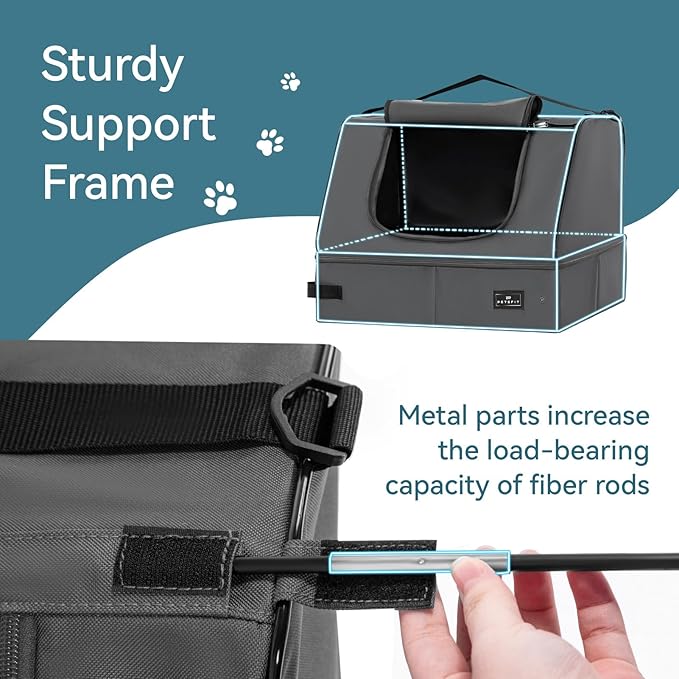 PETSFIT Portable Cat Litter Box - Removable 2-Layer Leak-Proof Lining, Scratch-Resistant Fabric with Sturdy Support Frame, Travel & Collapsible Cat Litter Box Grey-Mewly Pet