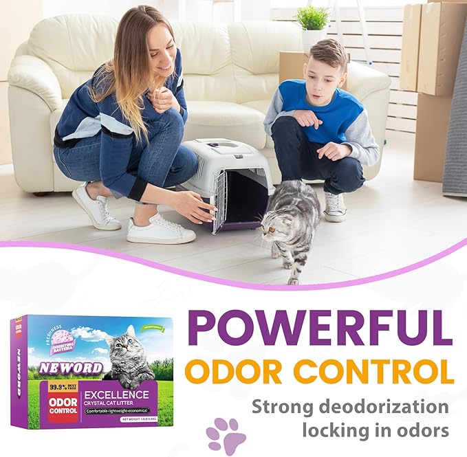 NEWORD Crystals Cat Litter Lightly Scented Litter Superior Odor Control 7 lbs Total Soft-On-Paws Low Tracking Dust-Free Purple Silica Gel, Lavender-Mewly Pet