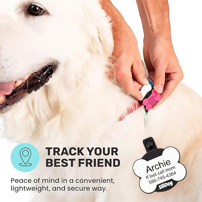 SiliDog AirTag Holder Silent Dog ID Tag – Personalized Engraved Silicone Pet Tag – Durable, Glow-in-The-Dark – Blue Bone-Mewly Pet