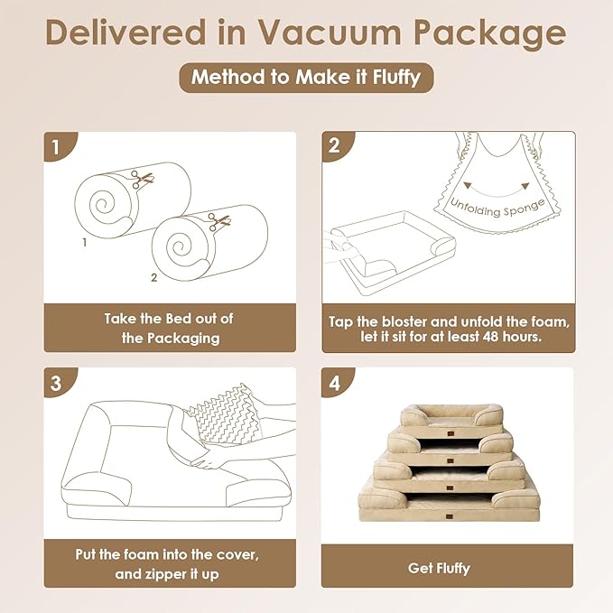 EHEYCIGA Orthopedic Dog Bed for Medium Dogs, Waterproof Memory Foam Medium Dog Beds with Sides, Non-Slip Bottom and Egg-Crate Foam Pet Couch Bed with Washable Removable Cover, Greige-Mewly Pet