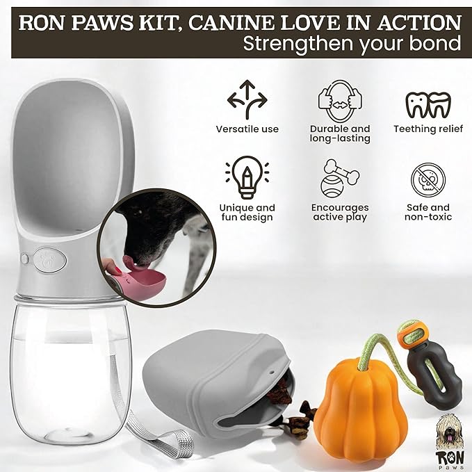 Ultimate Dog Walk & Train Kit - Silicone Dog Treat Pouch - Tug Ball - Portable Water Bottle for Dogs - Ideal Gift for First Time Pet Owners - Training Pouch-Mewly Pet