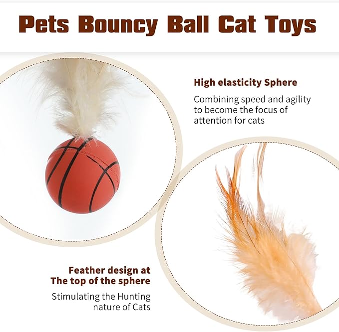 6 Pcs Feather Ball Cat Toy,Interactive Feather Bouncy Ball Toy Set for Cats,Mini and Elastic,Suitable for Pets to Play Indoors and Outdoors-Mewly Pet