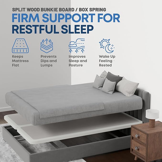 Greaton, Box Spring Bed Base Queen Size, 2-Inch Wood Mattress Foundation - Amish Made in USA – Quiet Noise Free, 2-Pieces Under Mattress-Support BoxSpring, Fully Assembled, White