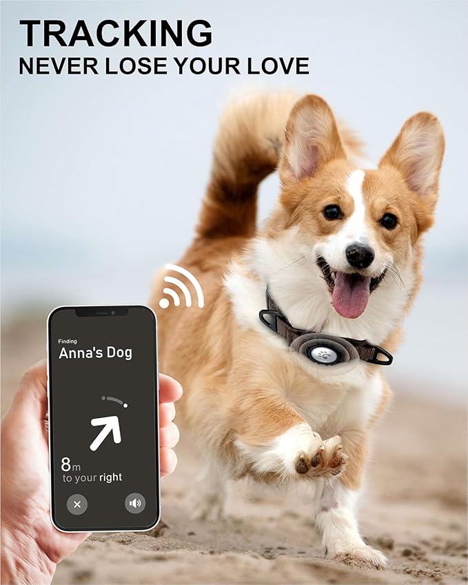 TagME Airtag Dog Collar,Waterproof Reflective Pet Collar with Airtag Holder,Soft Padded and Double D-Rings for Puppy,Brown-Mewly Pet