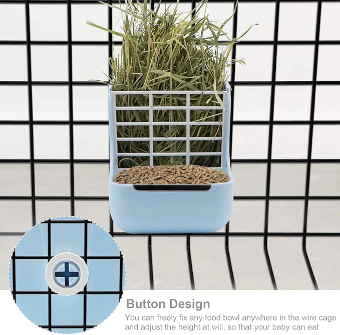 Litewoo Rabbit Hay Feeder Guinea Pig Feeder, 2 in 1 Automatic Small Animal Food Bowl Feeding Cage Accessories (Blue)-Mewly Pet