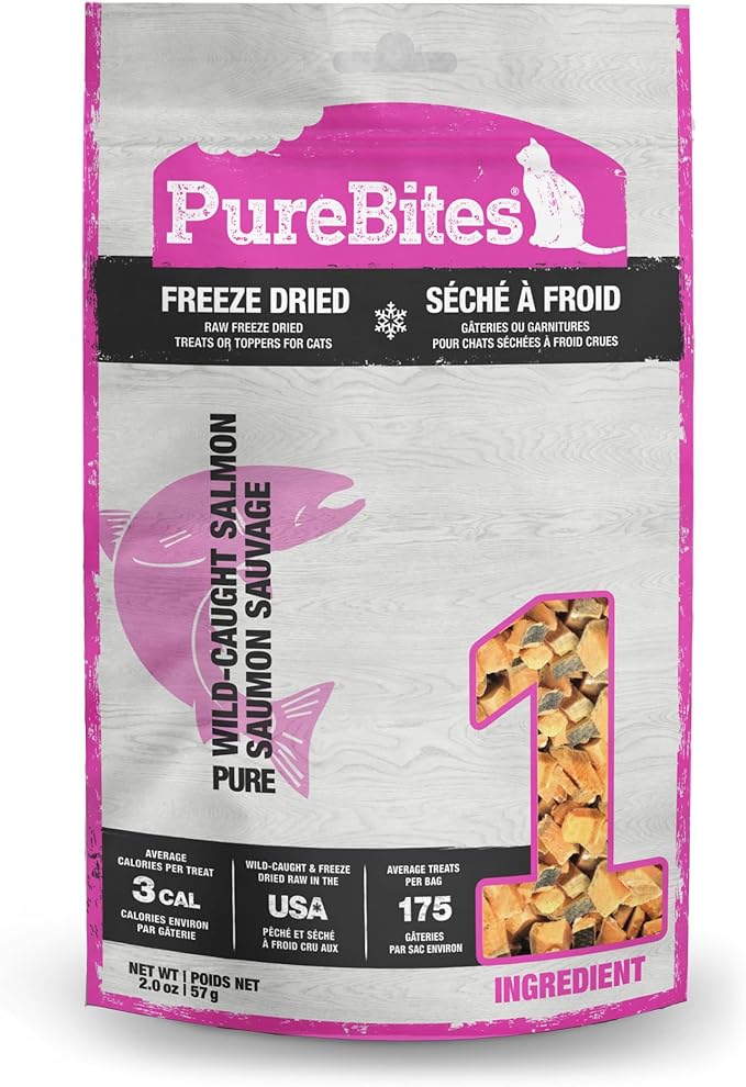 PureBites Freeze Dried Salmon Cat Treats 57g | 1 Ingredient | Made in USA (Packaging May Vary)-Mewly Pet