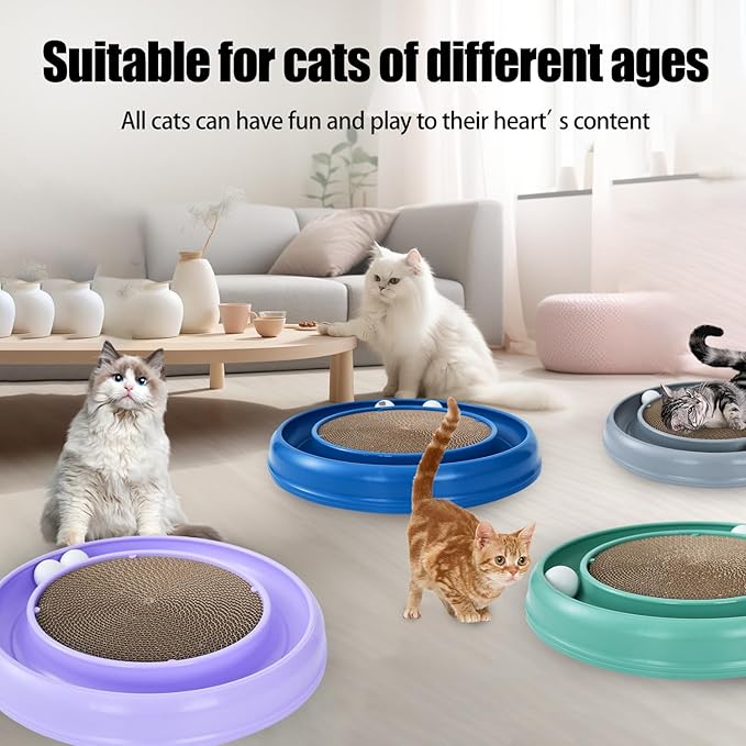 Interactive Cat Scratcher with Two Rotating Balls,Durable Scratch Pad for Indoor Play,Cardboard Cat Scratcher Pad with Cat Toy Ball Track and Catnip,2-in-1 Cat Toy (Purple)-Mewly Pet