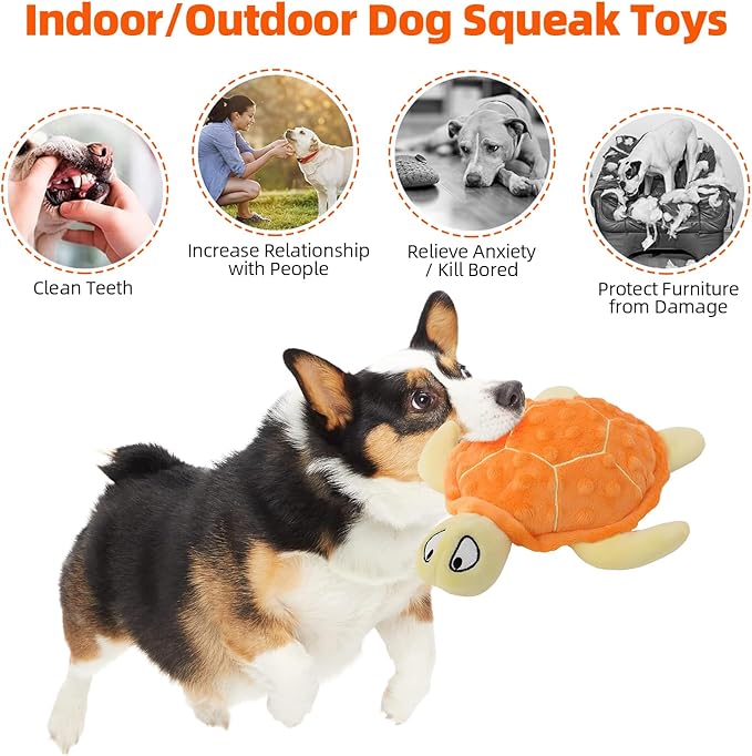 Adpartner Squeaky Toys for Dogs, 2 Pack Turtle Dog Toy Plush Crinkle Dog Toys to Keep Them Busy, Interactive Squeak Stuffed Pet Chew Toys for Small to Medium Dogs Teething Training Reduce Boredom-Mewly Pet