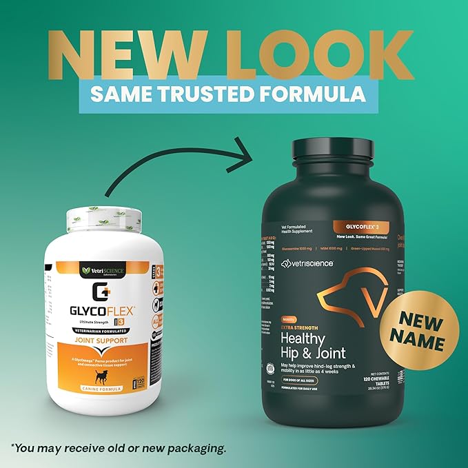 VetriScience Glycoflex 3 Clinically Proven Hip and Joint Supplement for Dogs - Maximum Strength Dog Supplement with Glucosamine, MSM, Green Lipped Mussel & DMG - 120 Chewable Tablets, Chicken Flavor-Mewly Pet