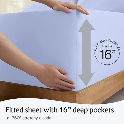 LuxClub 4 PC Sheet Set Bed Sheets Deep Pockets 16" Eco Friendly Wrinkle Free Cooling Machine Washable Hotel Bedding Silky Soft - Sky Blue Full