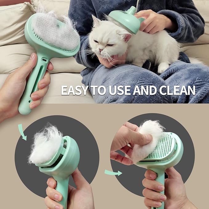 Cat Steam Brush for Shedding, 3 In 1 Steam Pet Brush Self Cleaning, Dog Brush for Long and Short Hair Dogs and Cats, Pet Grooming Comb Remove Tangled Loose Hair, Type-C Fast Charging (Green)-Mewly Pet
