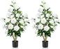 Faux Outdoor Plants 2 Pcs - 39’’ Artificial Camellia Tree Potted with White Flowers, Artificial Plants Outdoor Porch Front Door Garden Indoor Office Home Wedding Decor Housewarming Gift