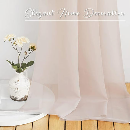 NICETOWN 2 Panels Taupe Sheer Window Scarf Valances W60 x L216, Decorative Soft Voile Textured DIY Bed Canopy Curtains for Party/Wedding/Nursery