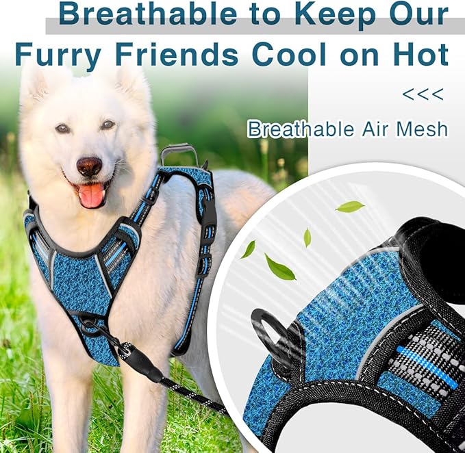 BARKBAY Dog Harness No Pull with ID Tag Pocket - Heavy Duty, Reflective, Easy Control for Large Dogs(Blue/Black,L)-Mewly Pet