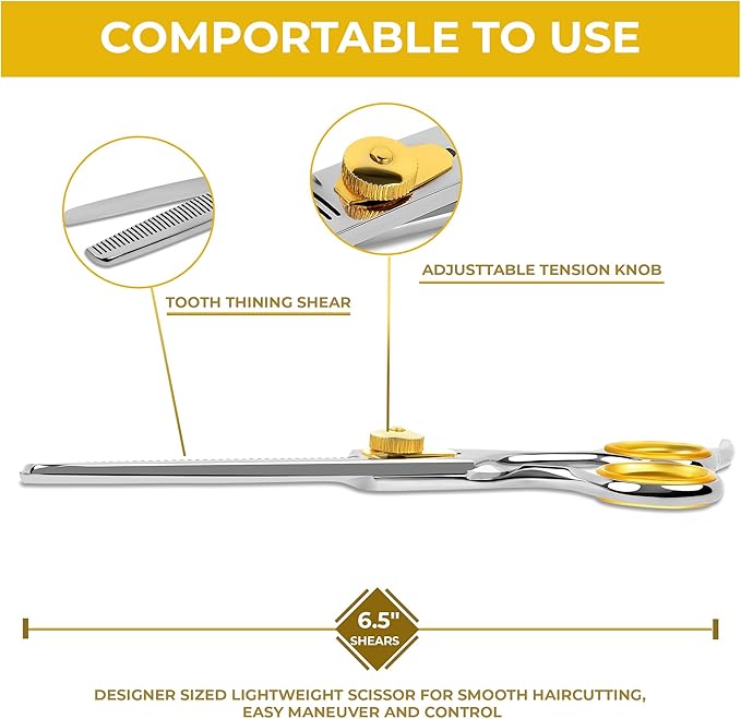 Professional Cat and Dog Grooming Scissors 6.5" 42-Tooth heavy-duty Thinning Scissors for Dogs and Cats, 440c Japanese Steel Comfortable Long-Lasting Sharpness for Years-Mewly Pet