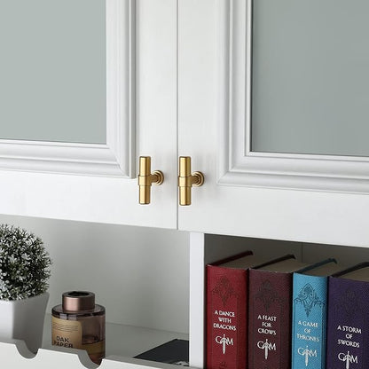 LONTAN 6 Pack Gold Cabinet Knobs Matte Gold Kitchen Cabinet Knobs for Dresser Drawers Brushed Gold T-bar Hardware for Dresser Bathroom