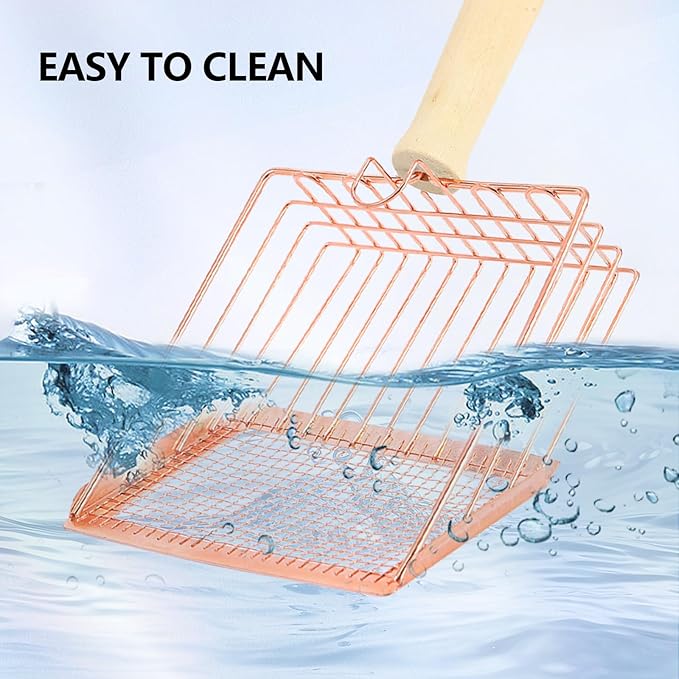 Litter Scooper, Metal Litter Scoop, Pooper Scooper with Wooden Handle, Cat Litter Scoop, Metal Scooper & Speed Sifter Deep Shovel Scoop Filter,Kitten Pooper Lifter for Litter Box-Mewly Pet