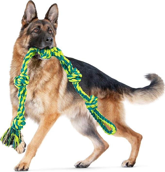 SHARLOVY Dog Toys for Large Dogs and Aggressive Chewers, Indestructible XL Durable Dog Toy,5-Knot Rope Tug,Heavy Duty Chew Sturdy Cotton Knot Rope Toy for Large Breed Dogs-Mewly Pet