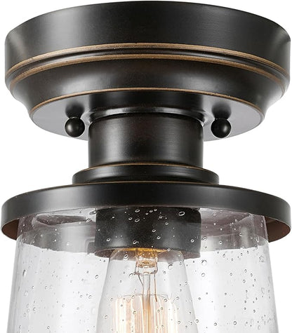 GLOBE Electric 44301 Charlie 1-Light Outdoor/Indoor Semi-Flush Mount Ceiling Light, Oil Rubbed Bronze, Clear Seeded Glass Shade, Bulb Not Included