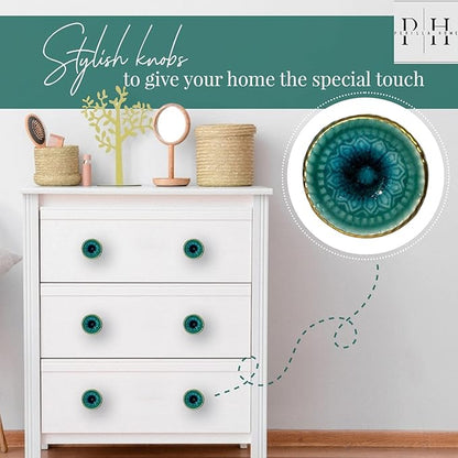 Perilla Home Set of 6 Ceramic Knobs Decorative Round Knobs for Home Kitchen Cabinet Vintage Hardware Cupboard Door Dresser Wardrobe Drawer Pulls (Turquoise)