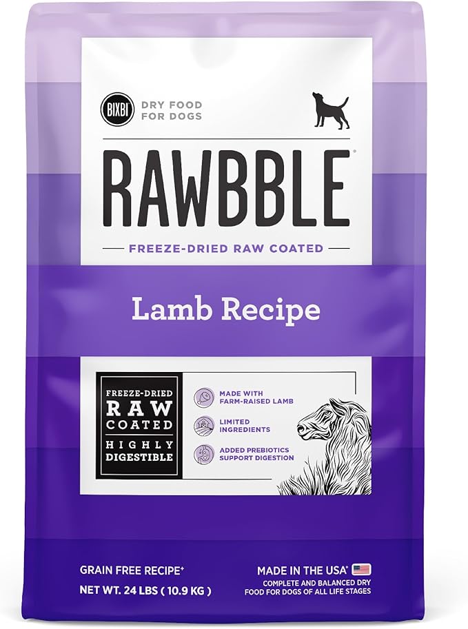 BIXBI Rawbble Dry Dog Food, Lamb, 24 lbs - USA Made with Fresh Meat - No Meat Meal & No Corn, Soy or Wheat - Freeze Dried Raw Coated Dog Food - Minimally Processed for Superior Digestibility-Mewly Pet