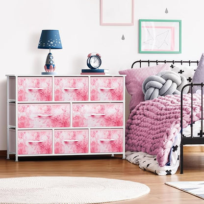 Sorbus Kids Dresser with 8 Drawers - Chest Organizer Unit with Steel Frame Wood Top & Handle, Fabric Bins for Clothes - Wide Furniture for Bedroom Hallway Kids Room Nursery & Closet