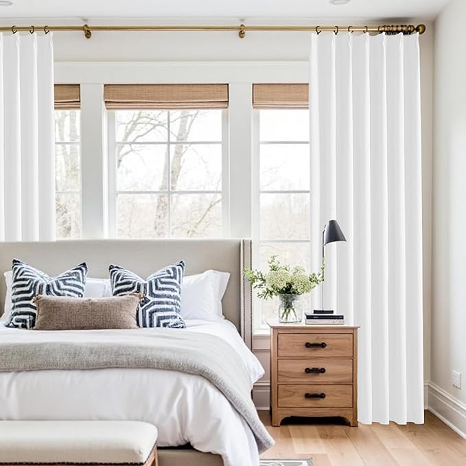 KangBang Pinch Pleated White Curtains Blackout 102 Inches Long-Pinch Pleat Linen Drapes 2 Panels Set for Living Room Dining with Hooks, Soft Elegant Window Treatments with Hooks,40Wx102L, Pure White