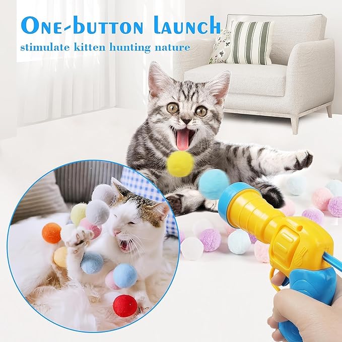 Mewlmart Interactive Cat Toys Cat Ball Launchers Enrichment Toys Pom Pom Balls50 Balls 1.2IN-Mewly Pet