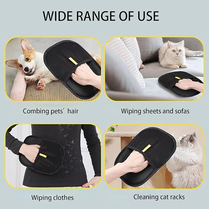 Magic Brush Pet Hair Removal Glove for Cats & Dogs, 2 Pcs Electrostatic Glove for Pet Hair, Cat Grooming Gloves for Hair Removal, Reusable Cat & Dog Hair Remover for Couch, Furniture, Carpet, Curtain-Mewly Pet