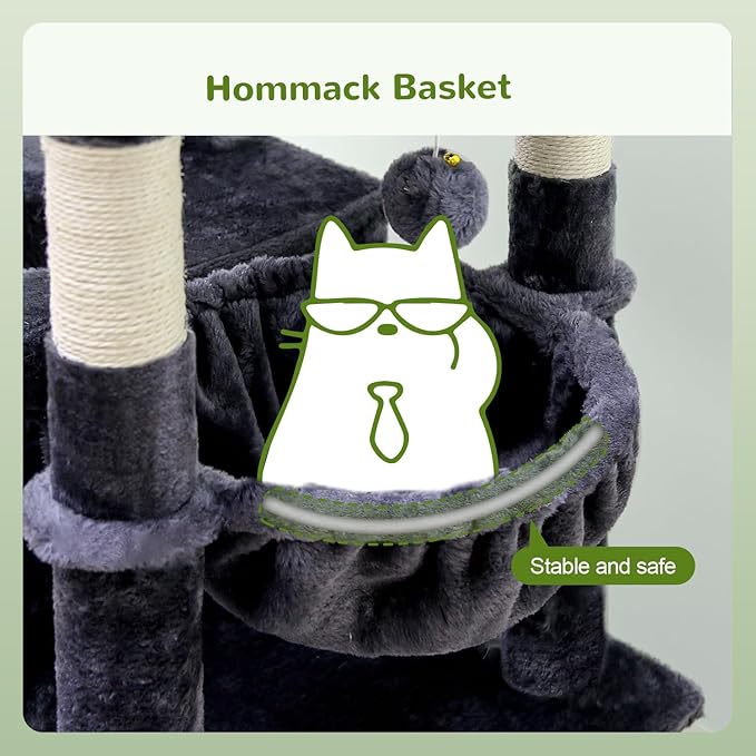 Globlazer Heavy Duty Cat Trees for Large Cats, Sturdy 72in Maine Coon Cat Tree for Large Cats 20 lbs+ Heavy Duty Cat Tower for Adult Biggest Cat with 6 Scratching Posts, Hammock, S72, Dark Gray-Mewly Pet