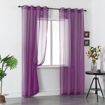 DUALIFE Purple Curtains 120 Inches Extra Length for Bedroom Set of 2 Panels Grommet Window Semi Voile Drapes Dark Purple Sheer Curtains for Kids Girls Bedroom Decor 52x120 Inch Long10 FT Royal Purple