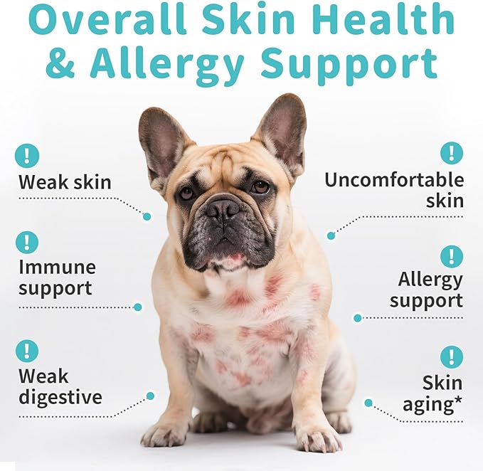 Dog Skin & Allergy Chews - Dog Probiotics for Sensitive Skin Health Support - Allergy Relief - Support Seasonal Allergies, Immune & Gut & Digestive Health Supplement - Beef Flavor - 90 Count-Mewly Pet