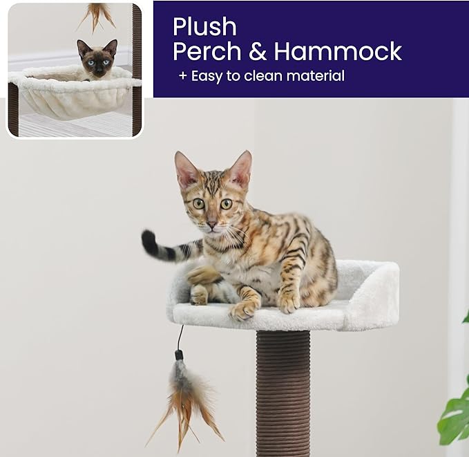 Catry Nirvana 3-Level Kitten Tree with Plush Perch, Soft Hammock, and Paper Rope Scratching Posts, Minimalist Cat Furniture for Climbing, Scratching & Resting, Ideal for Kittens & Small Cats, Beige-Mewly Pet
