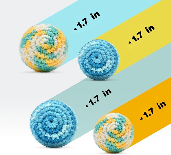 TUSATIY 4PCS Cat Pom Pom Balls,Hand Knitted Rainbow Toys Balls with Bells,Colorful Cat Chew Toys for Indoor Kittens-Mewly Pet