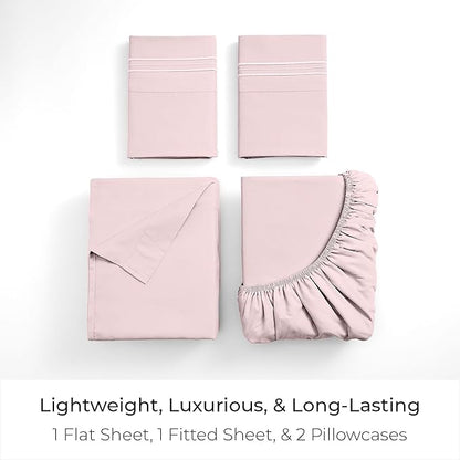 Mellanni Queen Sheets Set - 4 PC Iconic Collection Bedding - Hotel Luxury, Extra Soft, Cooling Bed Sheets - Wrinkle, Fade, Stain Resistant (Queen, Blush Pink)