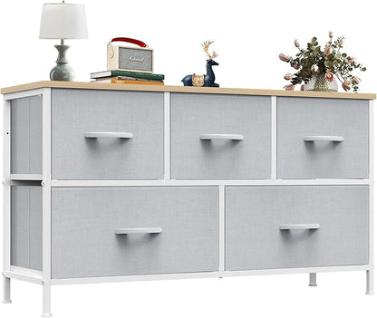 OLIXIS Dresser for Bedroom with 5 Drawers, Wide Chest of Drawers, Fabric Bedroom Dresser with Drawer Organizer, Storage Organizer Unit with Fabric Bins for Closet, Living Room, Hallway, Classic Black