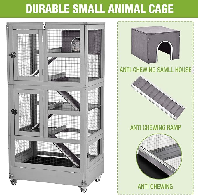 GUTINNEEN Ferret Cage Anti-Chewing Guinea Pig cage with Wheels Chinchilla Cage Metal Frame Small Animal Cage,Lizard,Squirrel Chameleon,Gerbils 5 Levels-Mewly Pet