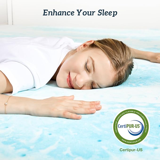Sweetcrispy Mattress Topper Full, 4 Inch Thick Memory Foam Gel Infused Cooling Toppers Pad for Full Size Bed, Sleeper Sofa, RV, Camper, CertiPUR US Certified, Ventilated and Breathable, Blue