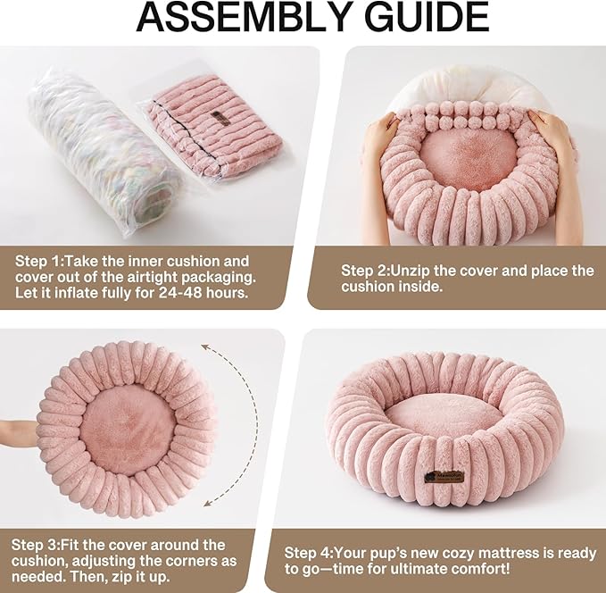 MEWOOFUN Donut Dog Beds for Small Dog, Calming Bed Round Cute Puppy Bed with Non-Slip Bottom, Fluffy Washable Pet Bed for Puppy and Kitten (Pink, S (25x25x7))-Mewly Pet