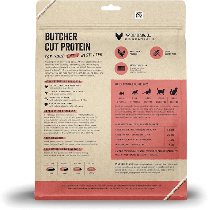 Vital Essentials Freeze Dried Raw Cat Food, Chicken Mini Patties Entree, 15 oz-Mewly Pet