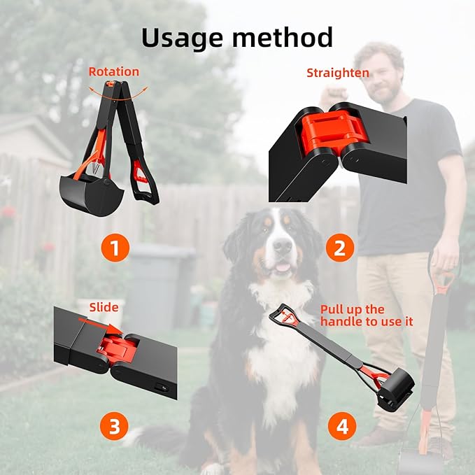 2 Pack 32 Inch Foldable Dog Pooper Scooper,Dog Poop Pick Up Tool for Large&Small Dogs,Sturdy & Light Weight,Easy to Carry and Clean-Mewly Pet