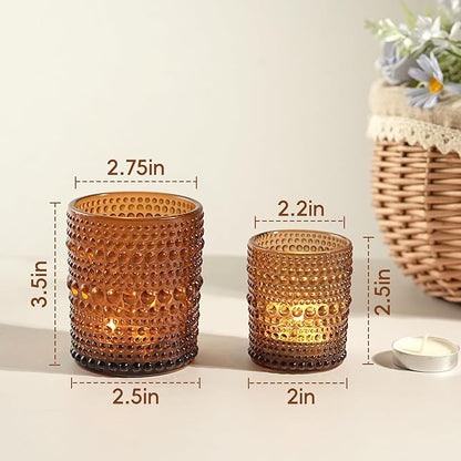 24pcs Large Votive Candle Holder for Fall Decor, 2.7 * 3.5in Large Amer Glass Tea Light Candle Holders, DIY Wax Filling Romance Tealight Candle Holders for Home Table & Christmas Thanksgiving (24)