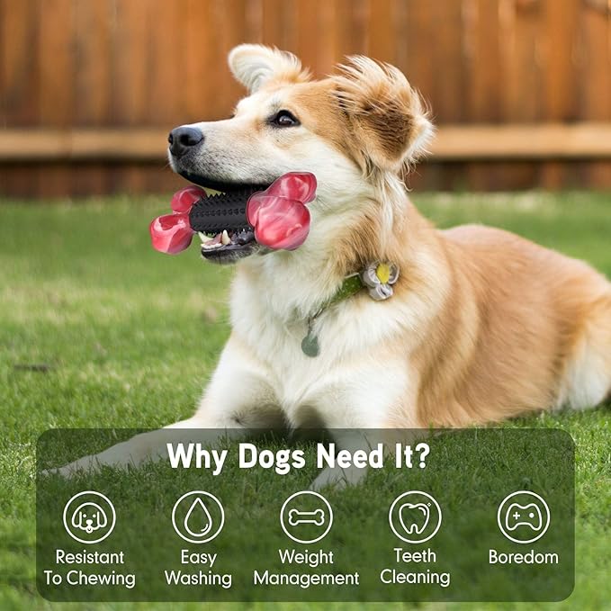 Apasiri Tough Dog Toys for Aggressive Chewers Large Breed, Dog Chew Bone with Bacon Flavor, Nylon & Rubber Chew Toy for Medium Large Dogs-Mewly Pet