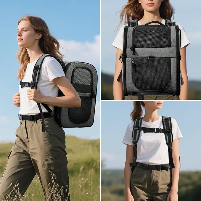 Apollo Walker Pet Carrier Backpack for Large/Small Cats and Dogs, Puppies, Safety Features and Cushion Back Support for Travel, Hiking, Outdoor Use (Gray-Expandable)-Mewly Pet