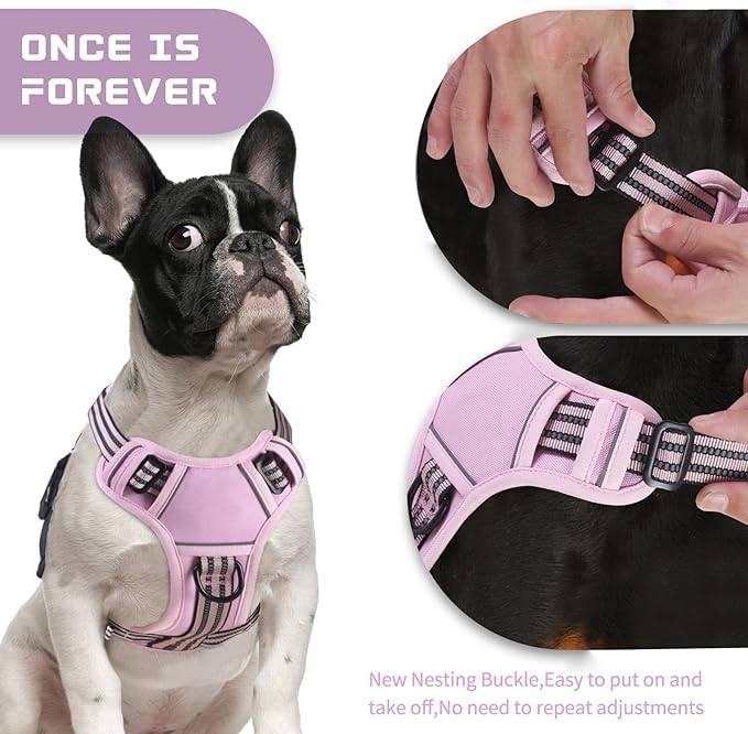 BUMBIN Dog Harness for Large Dogs, No Pull Adjustable No Choke Pet Vest with Dog Leash Fit Smart Reflective Pet Walking Harness for Training Easy Control Soft Handle Pink L-Mewly Pet