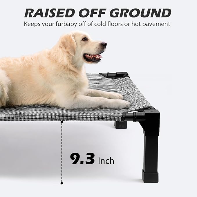 Heeyoo Elevated Dog Bed, Cooling Raised Pet Cot with Chew Proof Washable Breathable Mesh and Metal Frame, Portable Dog Cot Bed with No-Slip Feet for Outdoor or Indoor Use-Mewly Pet