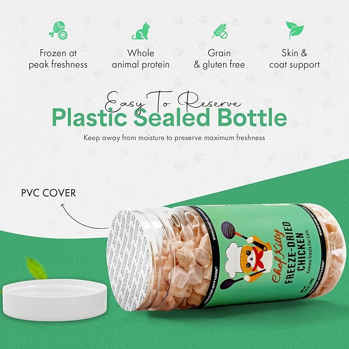 Freeze-Dried Chicken Treats for Cats & Dogs – 100% Human Grade, Single Ingredient, High-Protein, Healthy Snack – No Additives or Preservatives – 1.7oz - Inspected & Tested in USA-Mewly Pet