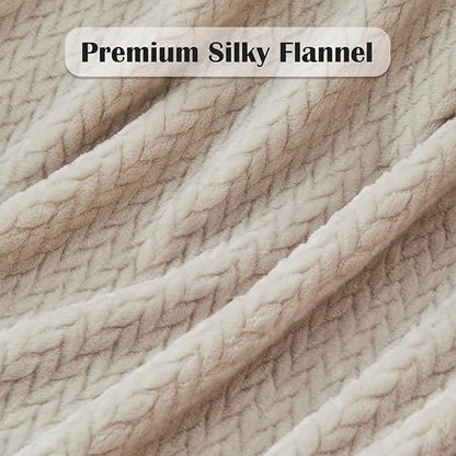 NEWCOSPLAY Super Soft Twin Blanket Linen Premium Silky Flannel Fleece Leaves Pattern Lightweight Bed Blanket All Season Use (Linen, Twin(60"x80"))